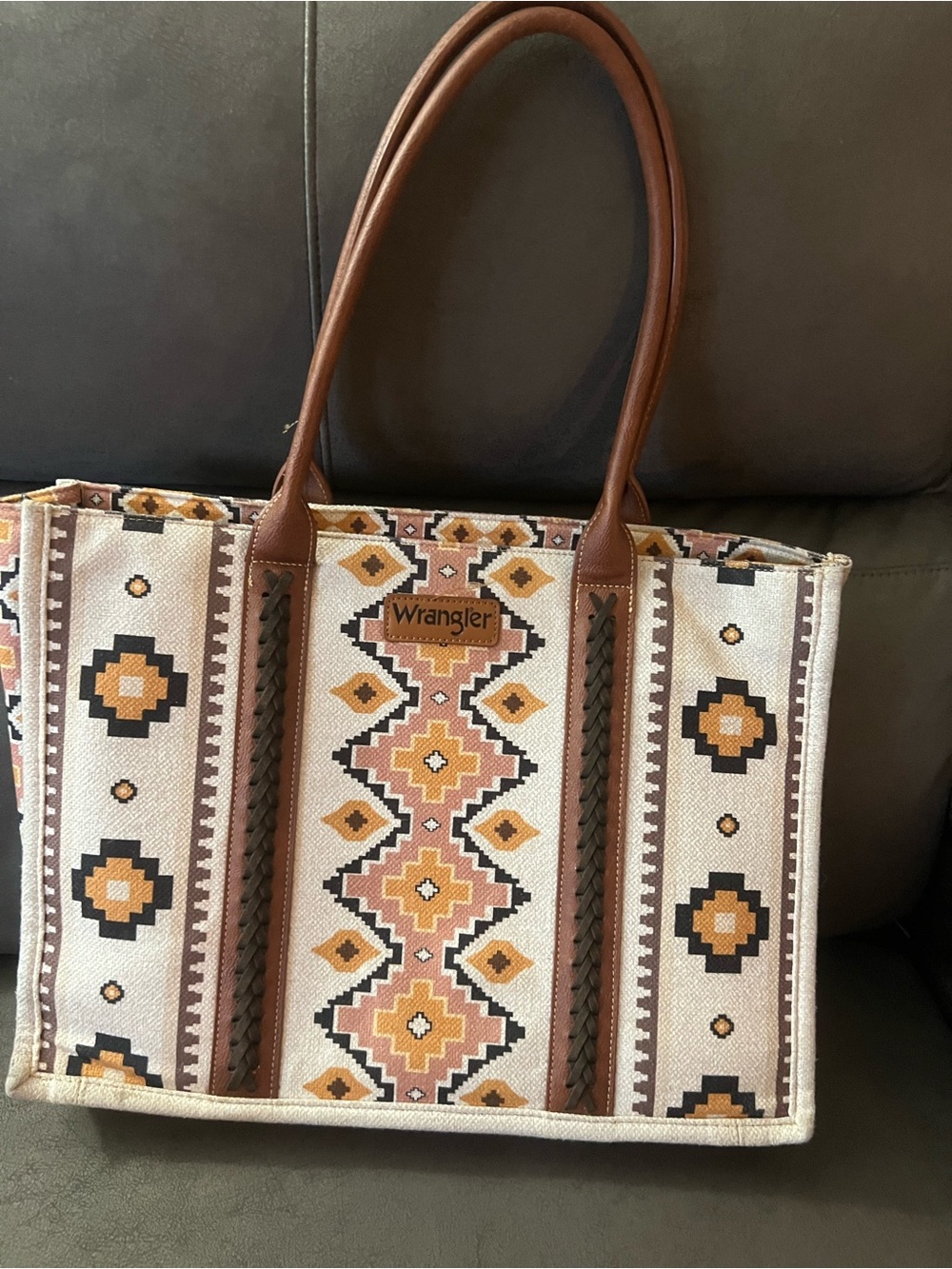 Wrangler Beige and Brown Southwestern Pattern Tote